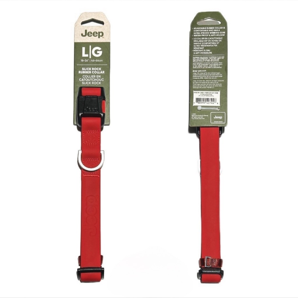 Jeep Red Slick Rock Rubber Dog Collar Ultra Strong‎ Waterproof Size L 18-26" New